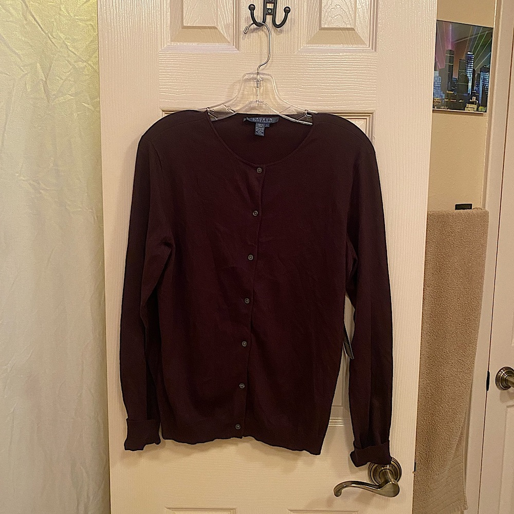 Lauren Ralph Lauren Brown Silk Cardigan Sweater